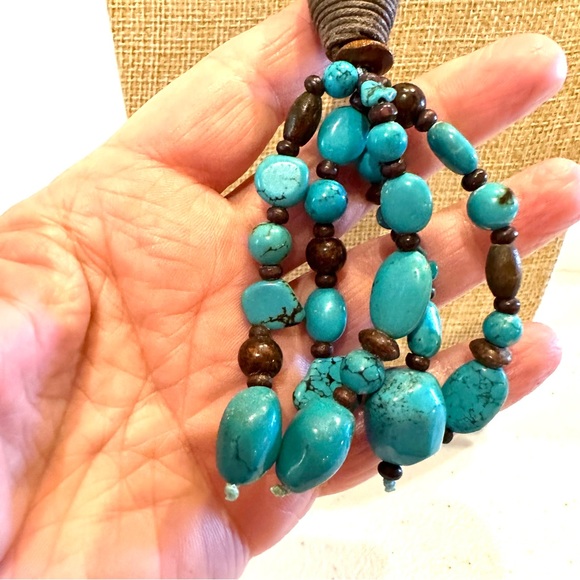 Coldwater Creek Boho Statement Necklace Faux Turquoise-dyed howlite stone lariat - Picture 10 of 13